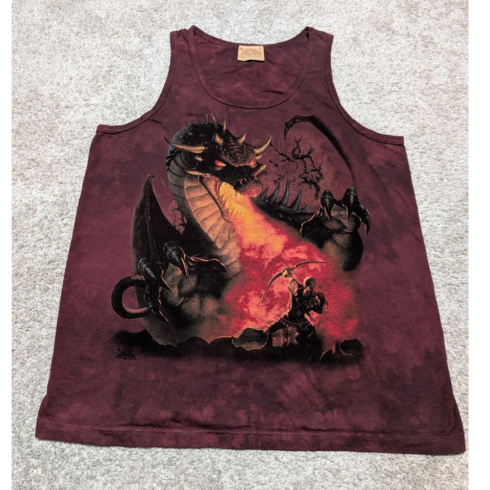 The Mountain Tank Top Mens L Maroon Dragon Graphic Tie Dye Fantasy Vintage 2005